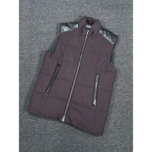 Vince Quilted Full Zip Puffer Vest Men's Small Burgundy Wool Lamb Leather Preppy